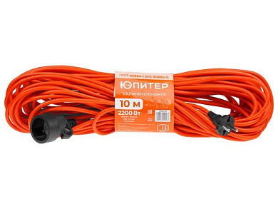 jp8401-01 удлинитель-шнур 10м (1 роз., 2,2квт, б/з, пвс,2х1) юпитер
