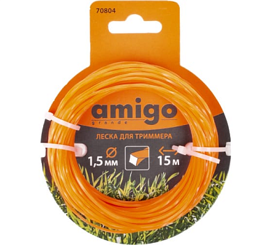 70804 леска для триммера "квадрат" 1,5мм 15м amigo