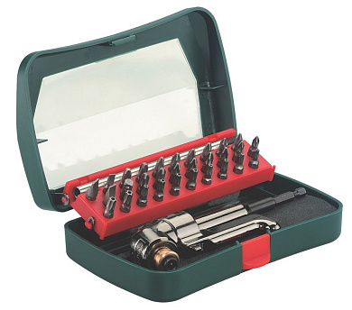 угловая насадка metabo 57 нм с набором бит 32пр. 630464000
