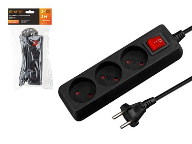 jp8101-23 удлинитель 3м (3 роз., 2,2квт, б/з, пвс 2х0,75) юпитер