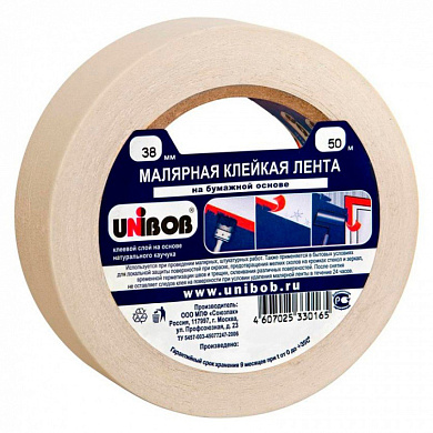 лента малярная unibob 38мм 50м белая (28138)