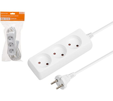 jp8101-24 удлинитель юпитер 5м 3 розетки 2,2квт с/з белый