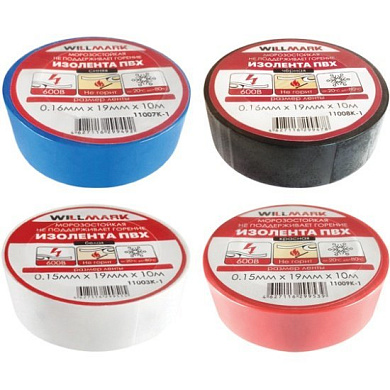 11012 изолента пвх wilmark самозатухающая 19мм 10м черная