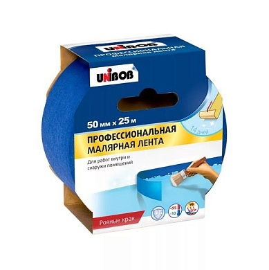 лента малярная проф.для наружных работ unibob 50мм 25м синяя (89343)