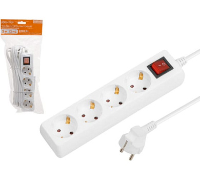 jp8104-24 удлинитель юпитер 5м 4 розетки 2,2квт с/з выкл. белый