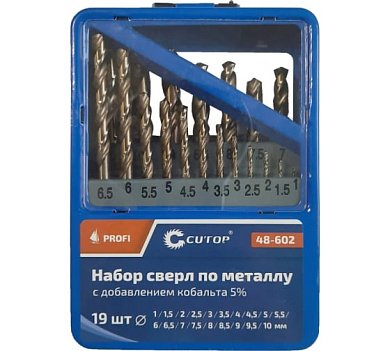 48-602 набор сверл cutop profi кобальт 1-10мм из 19шт